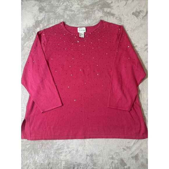 Women’s Quacker Factory Sweater Pink Beaded Plus 3X - Picture 5 of 14